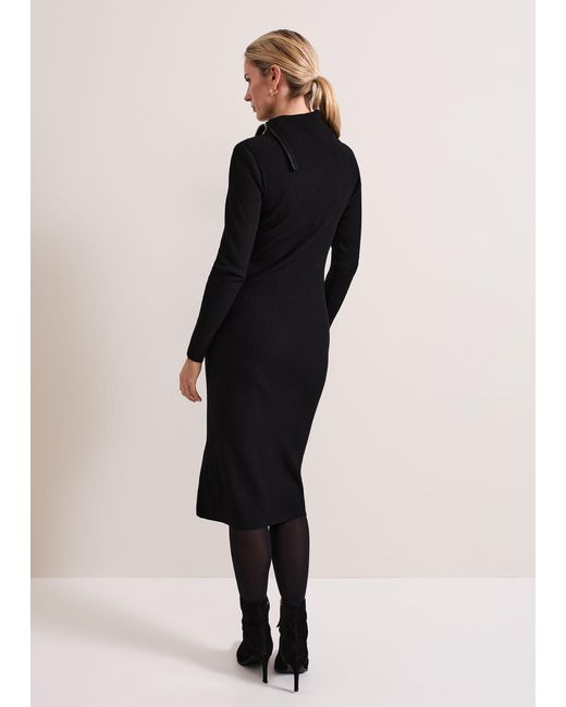 Phase Eight Black Hartley Zip Ribbed Column Dress