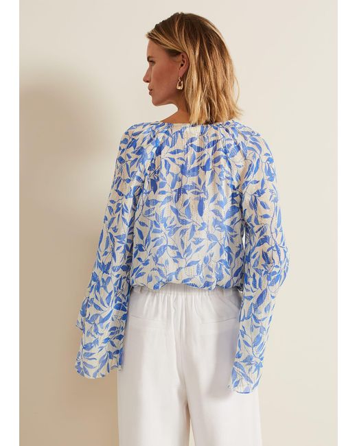 Phase Eight Blue Simi Leaf Print Filcoupe Blouse