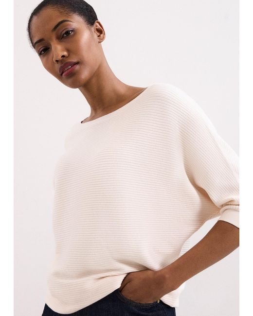 Phase Eight Natural Giana Ribbed Longer Line Batwing Jumper