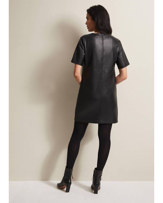 Phase Eight Black 's Hilde Faux Leather Shift Mini Dress