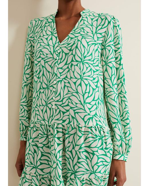 Phase Eight Green 's Penele Leaf Print Swing Dress