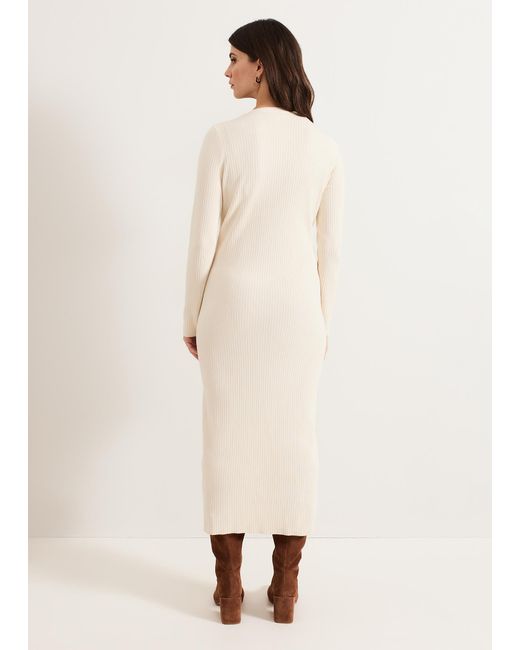 Phase Eight Natural Ella Maxi Zip Ribbed Dress