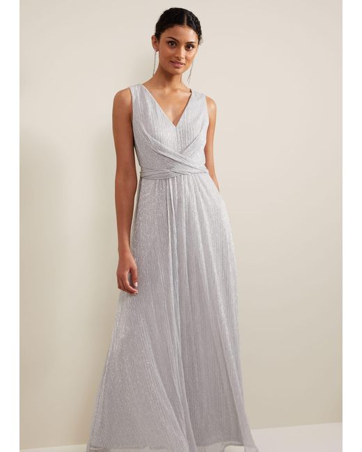 Phase Eight Natural 's Artemis Plisse Shimmer Maxi Dress