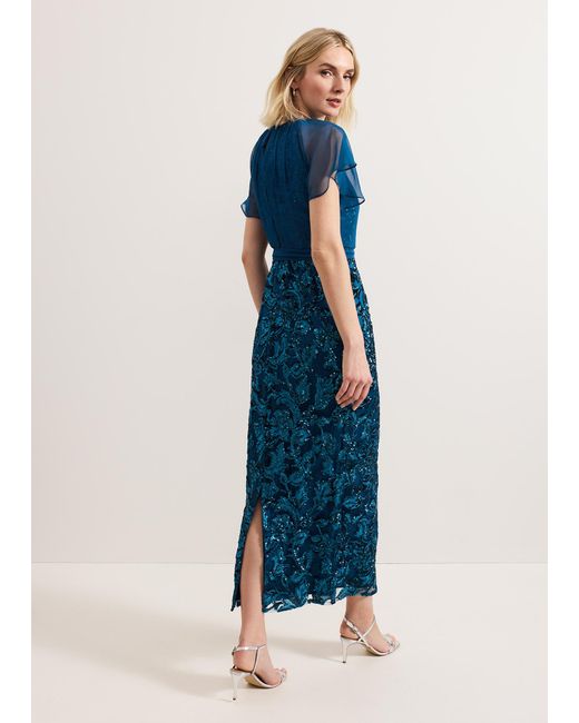 Phase Eight Blue Talia Sequin Overlay Maxi Dress