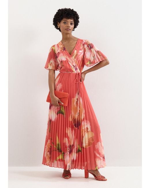 Phase Eight Red Abigail Pleated Print Maxi Dress