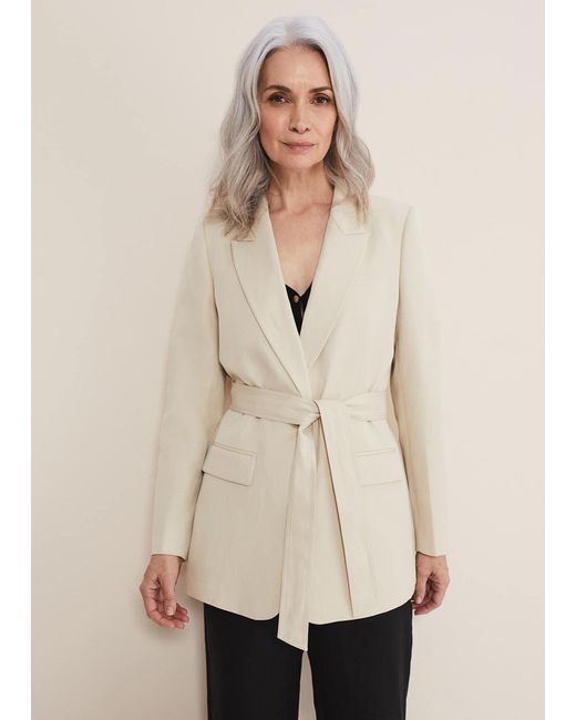 Phase Eight Natural Inessa Linen Belted Blazer