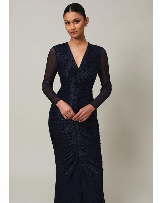 Phase Eight 's Shannia Blue Ruched Plisse Maxi Dress