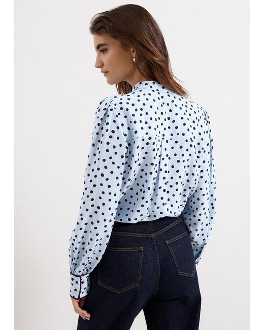 Phase Eight Blue Coco Polka Dot Tie Neck Blouse