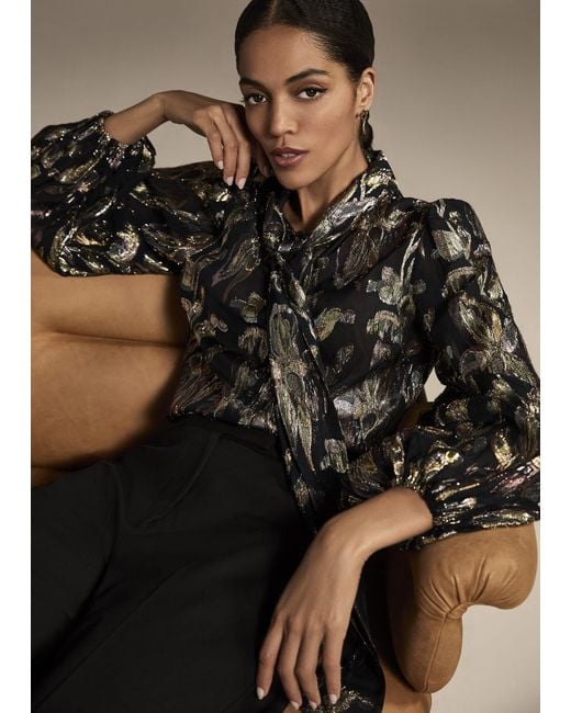 Phase Eight Black Tessa Floral Filcoupe Blouse