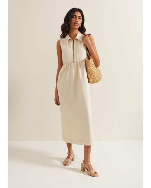 Phase Eight Natural Blakely Zip Denim Midi Dress