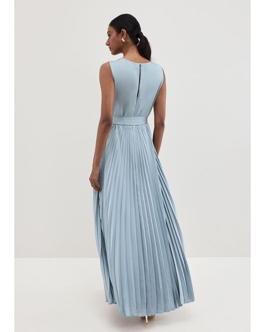 Phase Eight Blue 's Bonnie Pleated Wrap Satin Maxi Dress