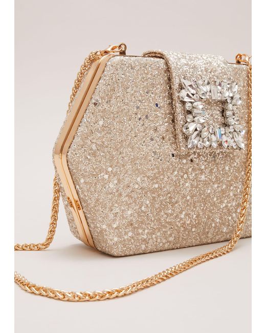 Phase Eight Natural 's Glitter Embellished Hexagon Bag