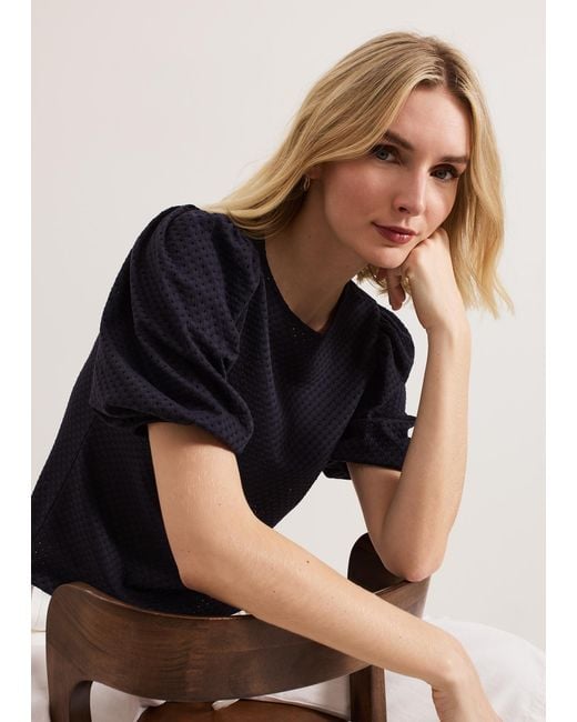 Phase Eight Black Lani Broderie Texture Top
