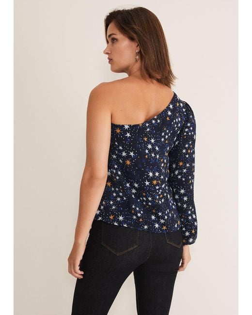 Phase Eight Blue Zeba Star One Shoulder Blouse