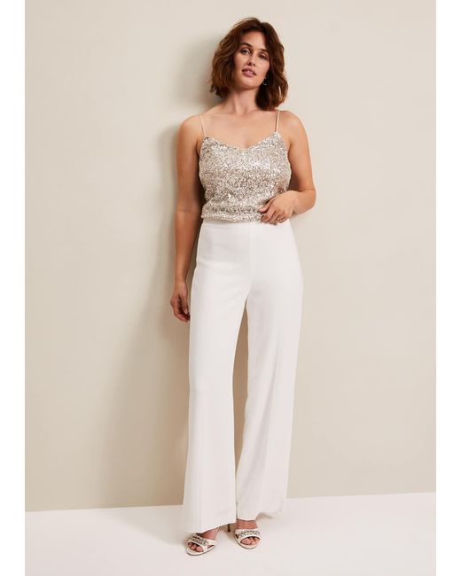 Phase Eight Natural Beatriz Satin Wide Leg Bridal Trousers