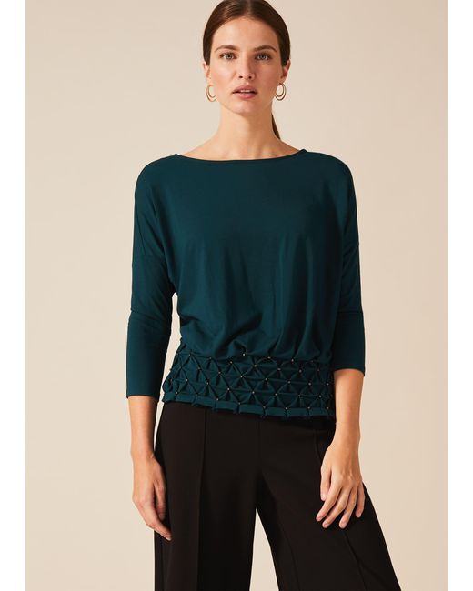 Phase Eight Green Annina Pintuck Hem Top