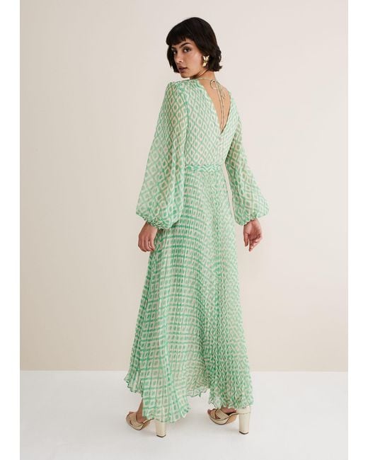 Phase Eight Green Roxanna Pleated Diamond Maxi Dress