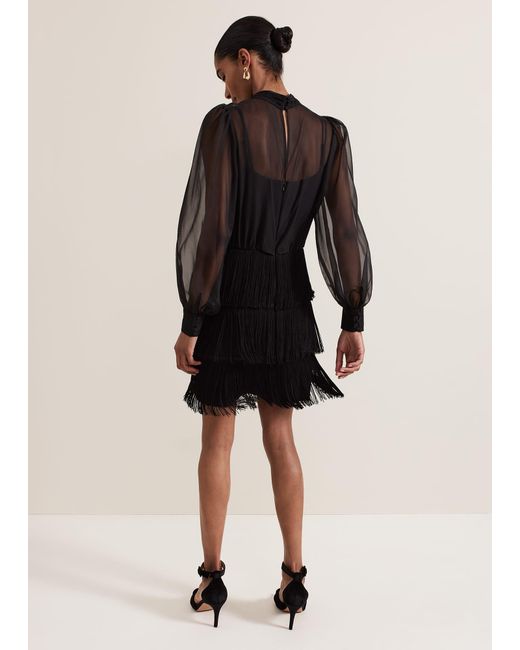 Phase Eight Black Felicity Fringe Skirt Dress