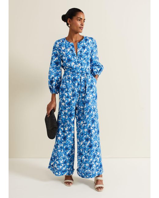 Phase Eight Blue Rosey Floral Zip Jumpsuit
