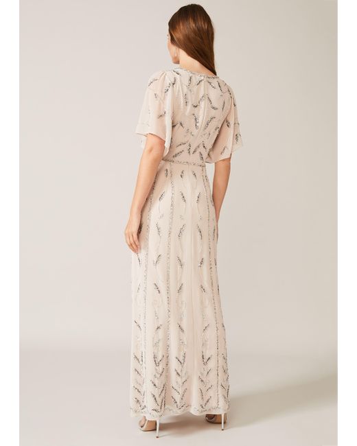 Phase Eight Natural Meredith Embellished Leaf Dress