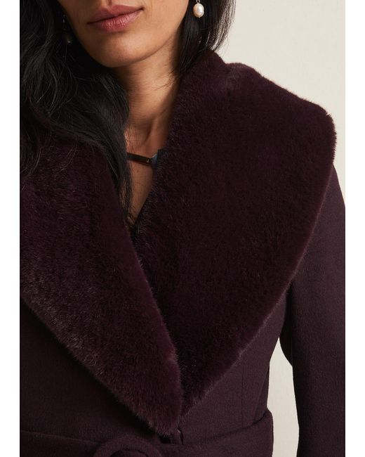 Phase Eight Blue 's Zylah Faux Fur Collar Wool Smart Coat