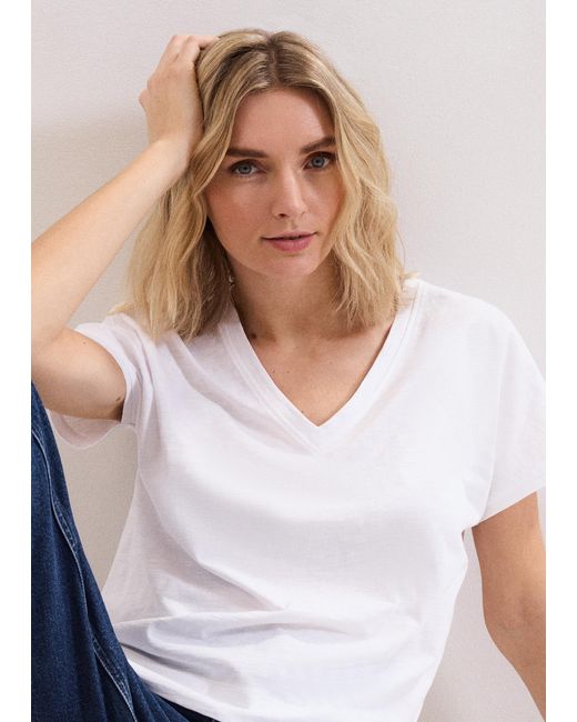 Phase Eight White Saphiya Cotton Slub V Neck T-Shirt