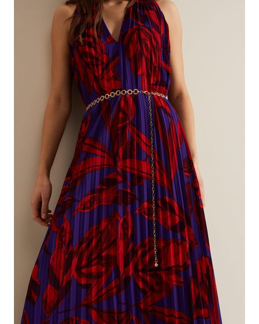 Phase Eight Red 's Adelaide Pleated Midaxi Dress