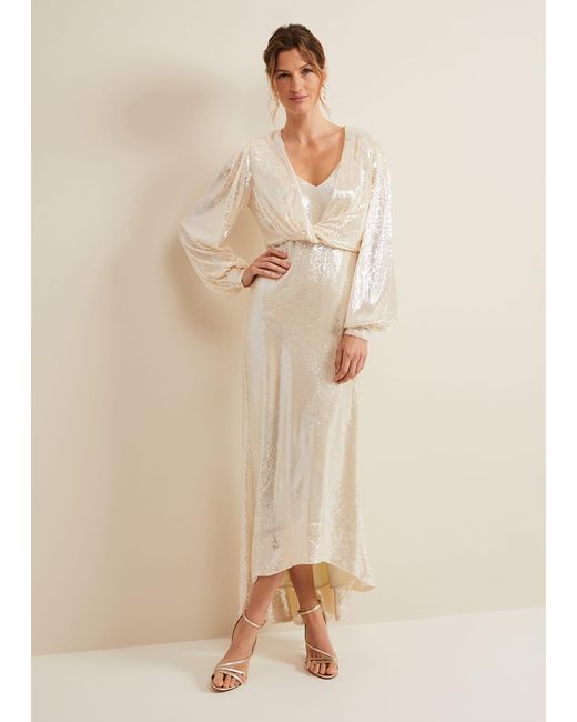 Phase Eight Natural Jamila Sequin Overlay Maxi Dress