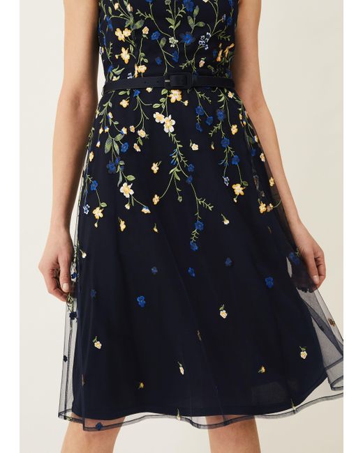 Phase Eight Blue 's Esmeralda Embroidered Fit & Flare Dress