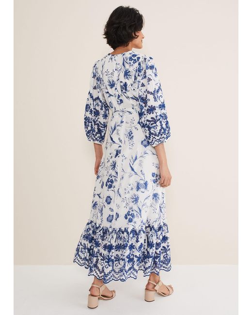 Phase Eight Blue 's Abriella Floral Broderie Midi Dress