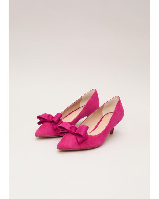Phase Eight Pink Suede Bow Front Kitten Heel Shoe