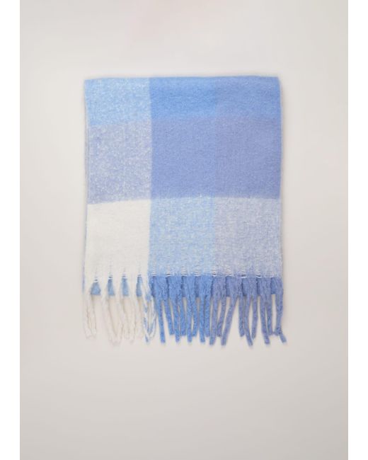 Phase Eight Blue Oversized Check Brushed Scarf