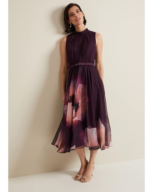 Phase Eight Purple 's Bethany Placement Print Midi Dress