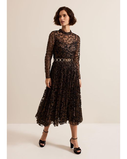 Phase Eight Natural 's Theodora Leopard Pleat Midi Dress