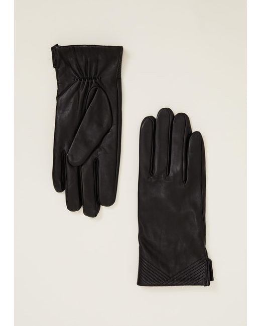 Phase Eight Black Pleat Detail Leather Gloves