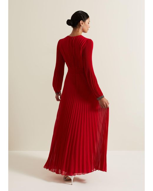 Phase Eight 's Vila Red Pleated Maxi Dress