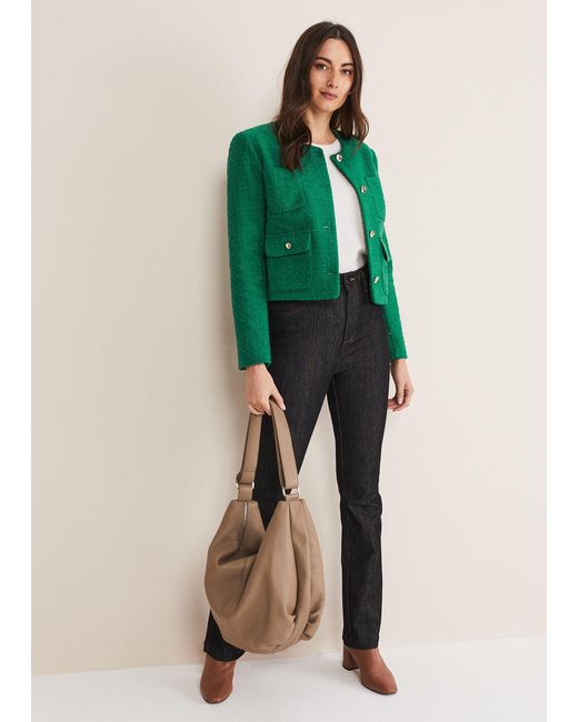 Phase Eight Green Leather Shopper Bag