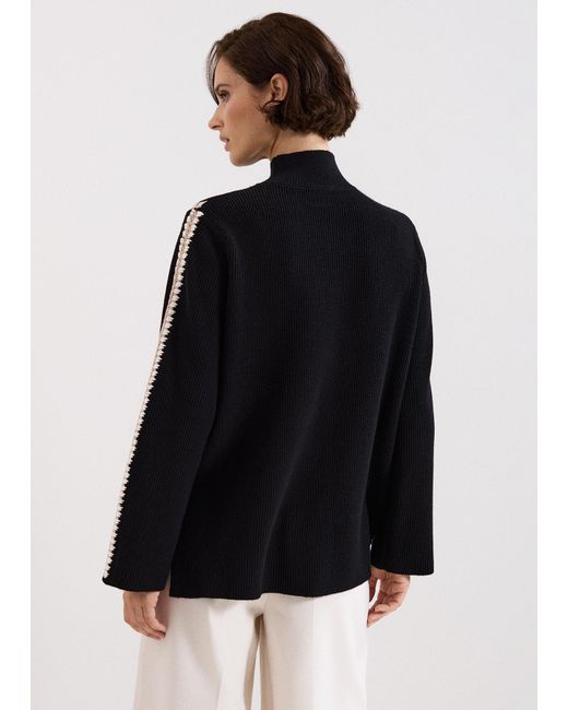Phase Eight Black Immy Crochet Sleeve Detail Funnel Neck Jumper
