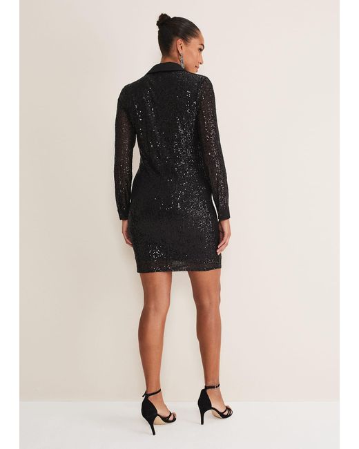 Phase Eight Black Kirsty Ruched Sequin Dress