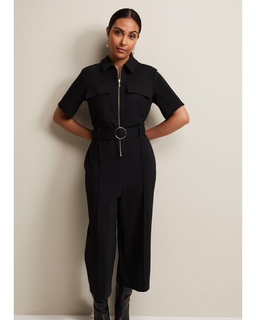 Phase Eight 's Petite Polly Black Zip Jumpsuit