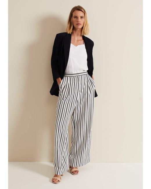 Phase Eight Natural Selene Striped Wide Leg Suit Trousers