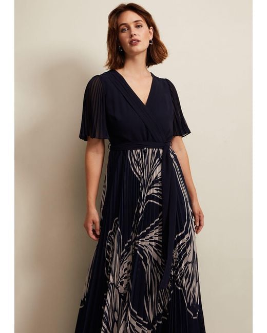 Phase Eight Blue 's Abigail Printed Pleat Midaxi Dress