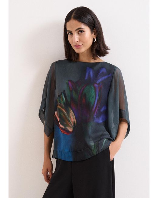 Phase Eight Blue Florence Silk Blouse