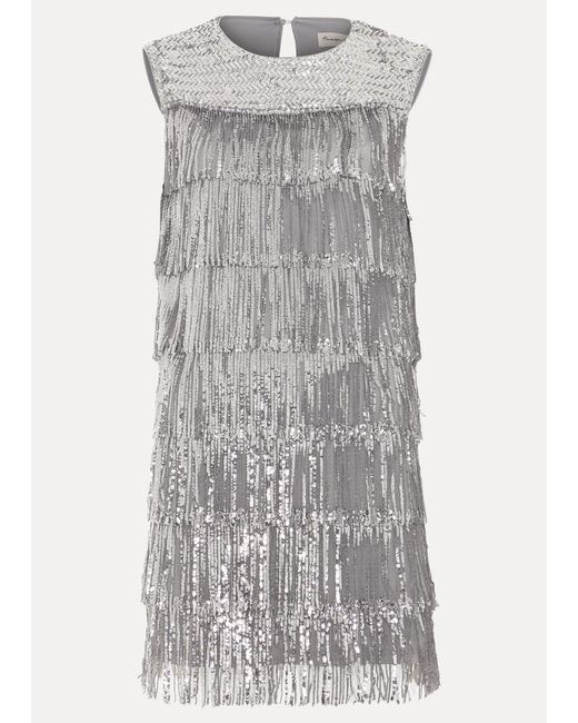 Phase Eight Gray Lula Fringe Sequin Dress