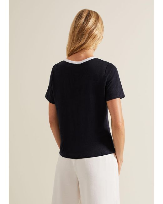 Phase Eight Natural Dorothy Contrast Piping Linen Top