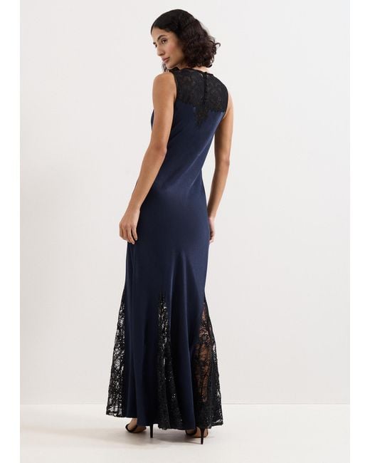 Phase Eight Blue Bridget Lace Satin Slip Maxi Dress