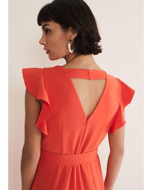 Phase Eight Red 's Kallie V Neck Frill Jumpsuit