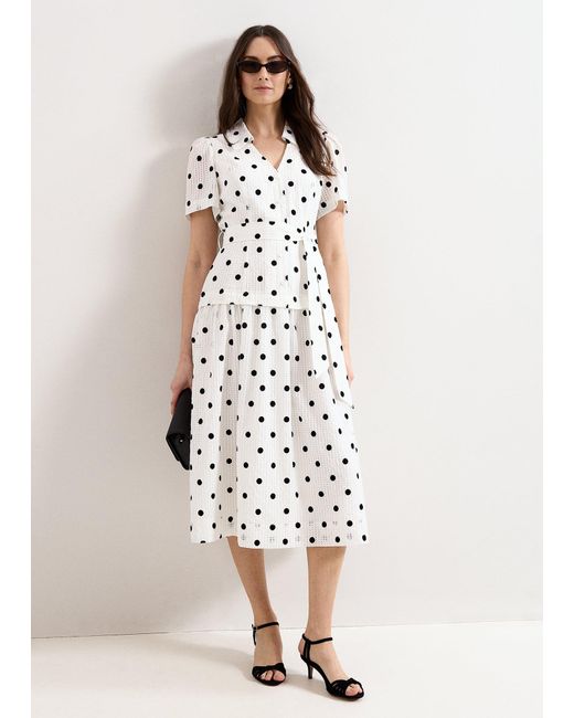 Phase Eight White Adele And Ivory Spot Textured Swing Dress