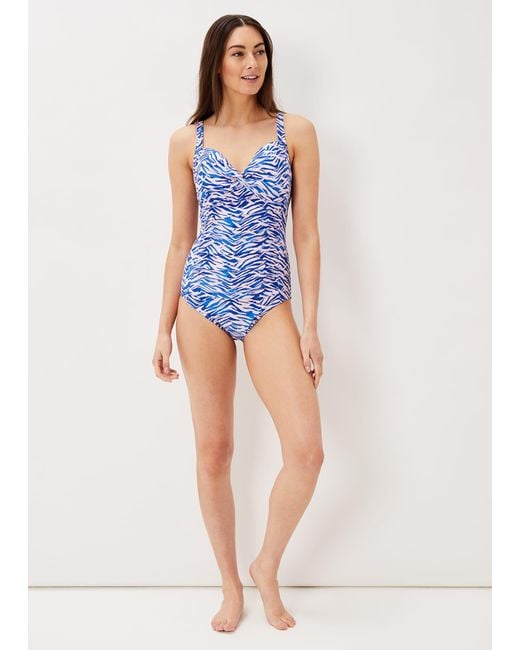 Phase Eight Blue Alina Zebra Print Twist Front Swimsuit