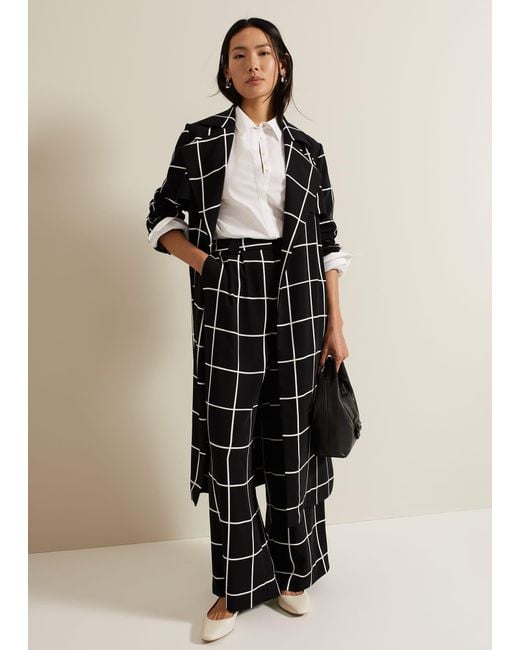 Phase Eight Black 's Aspen Check Drape Trench